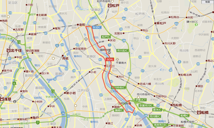 江戸川のランニングコースの地図