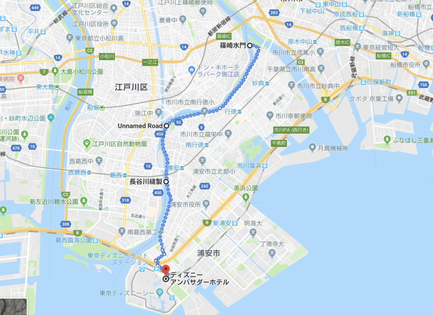 旧江戸川のランニングコースの地図