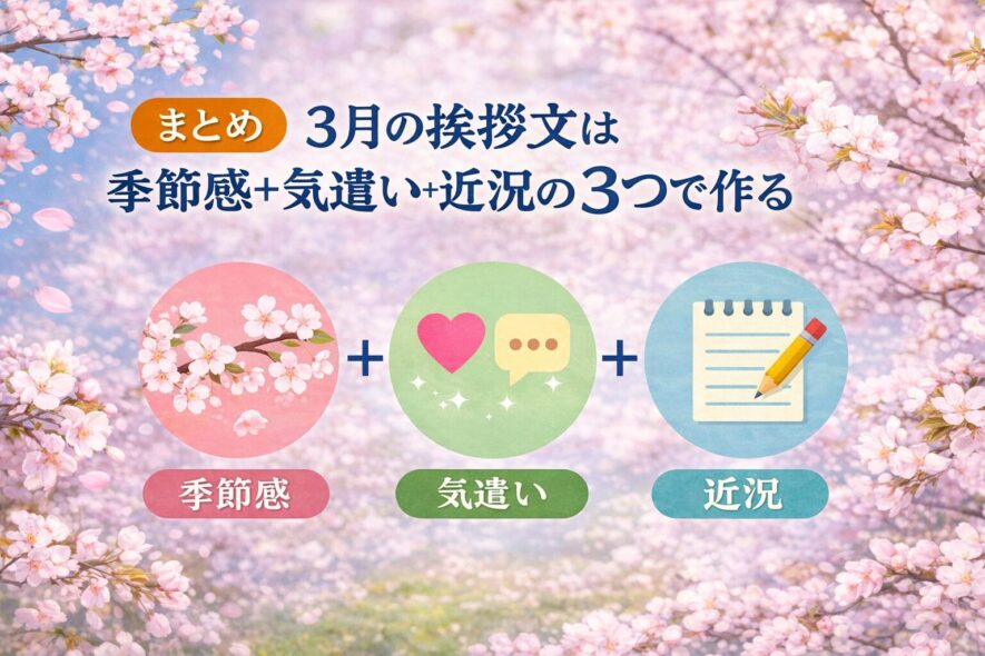 まとめ：3月の挨拶文は季節感＋気遣い＋近況の3つで作る