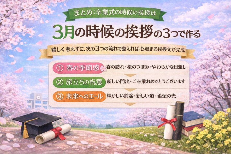 まとめ：卒業式の時候の挨拶は「春＋旅立ち＋未来」の3つで作る