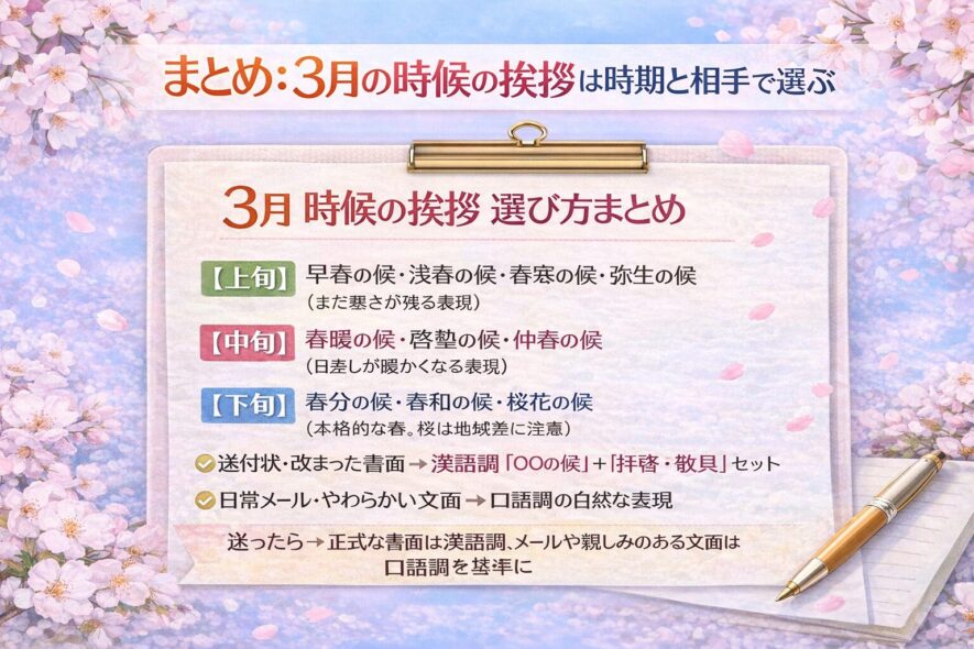 まとめ:3月の時候の挨拶は時期と相手で選ぶ