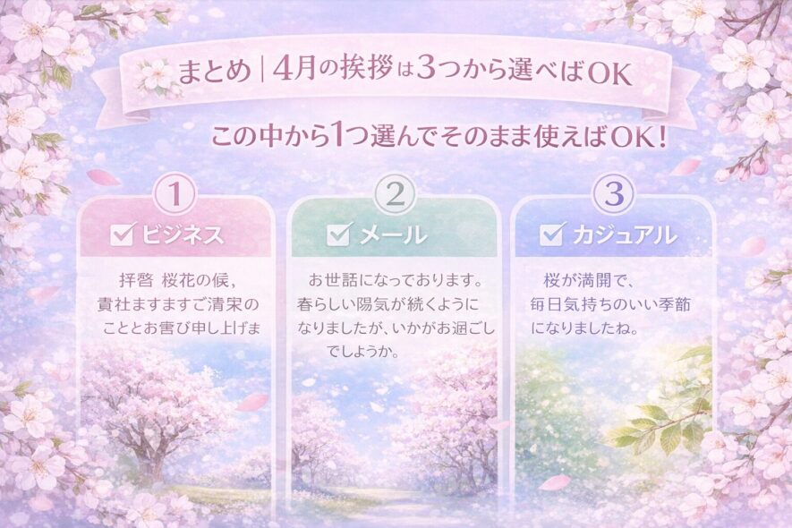 まとめ｜4月の挨拶は3つから選べばOK