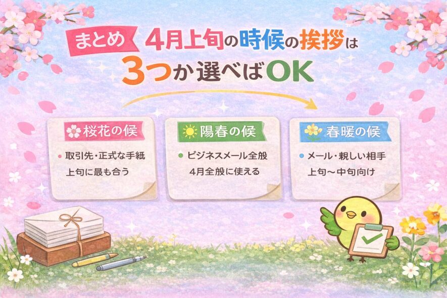 まとめ｜4月上旬の時候の挨拶は3つから選べばOK