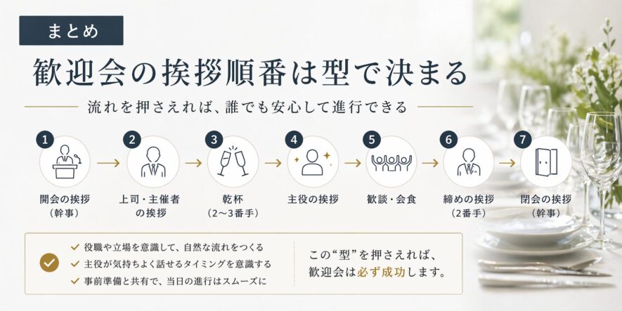 まとめ｜歓迎会の挨拶順番は型で決まる