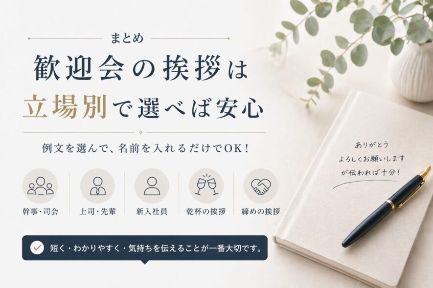 まとめ｜歓迎会の挨拶は立場別で選べば安心