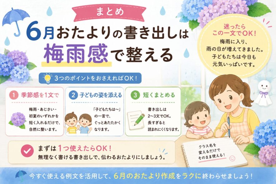 まとめ｜6月おたよりの書き出しは梅雨感で整える