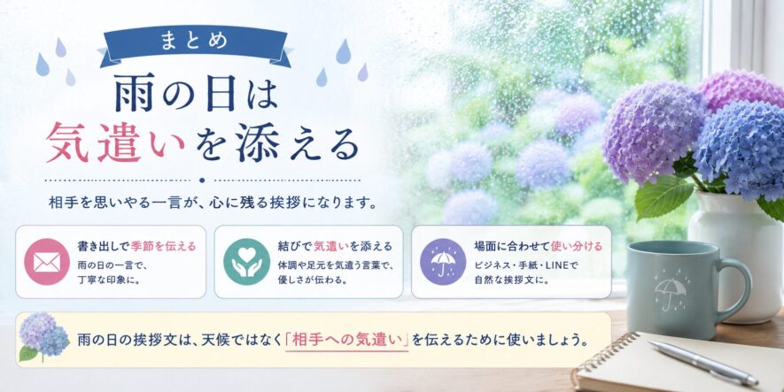 まとめ｜雨の日は気遣いを添える