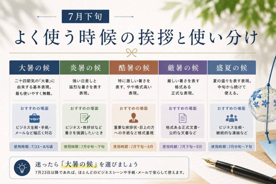 7月下旬によく使う時候の挨拶と使い分け