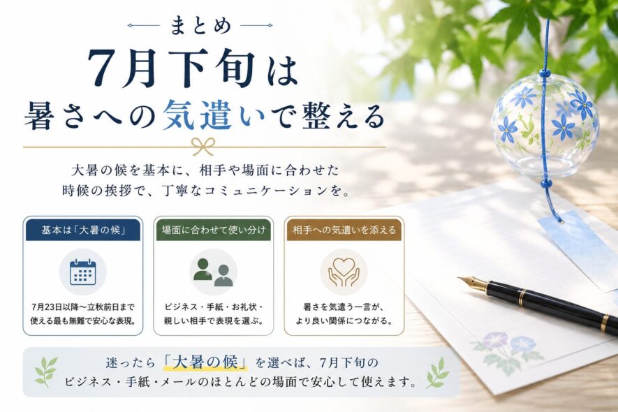 まとめ｜7月下旬は暑さへの気遣いで整える
