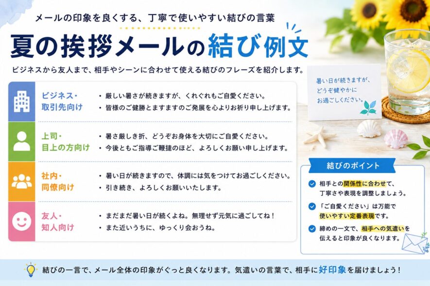 夏の挨拶メールの結び例文