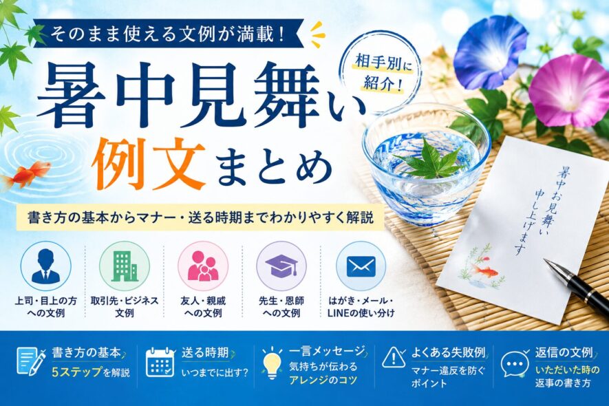 【暑中見舞いの例文】相手別の書き方・一言・マナー｜失敗例も解説