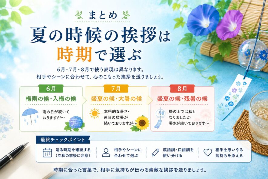 まとめ｜夏の時候の挨拶は時期で選ぶ