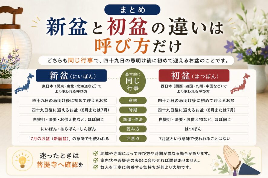 まとめ｜新盆と初盆の違いは呼び方だけ