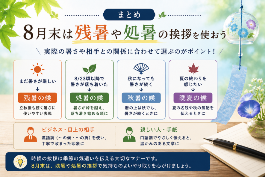 まとめ｜8月末は残暑や処暑の挨拶を使おう