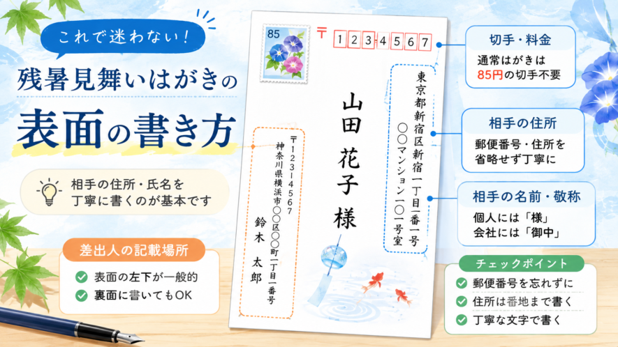 残暑見舞いはがきの表面の書き方