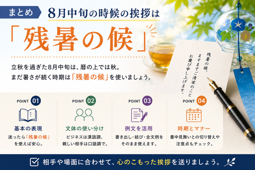 まとめ｜8月中旬の時候の挨拶は「残暑の候」