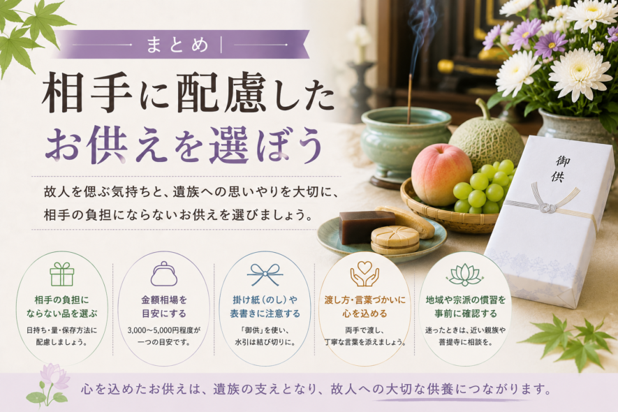 まとめ|相手に配慮したお供えを選ぼう