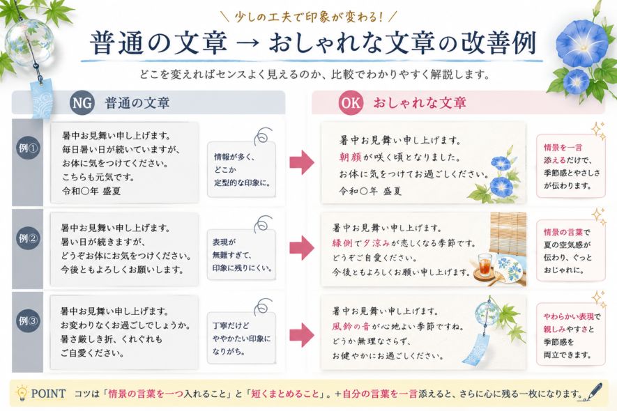 普通の文章→おしゃれな文章の改善例